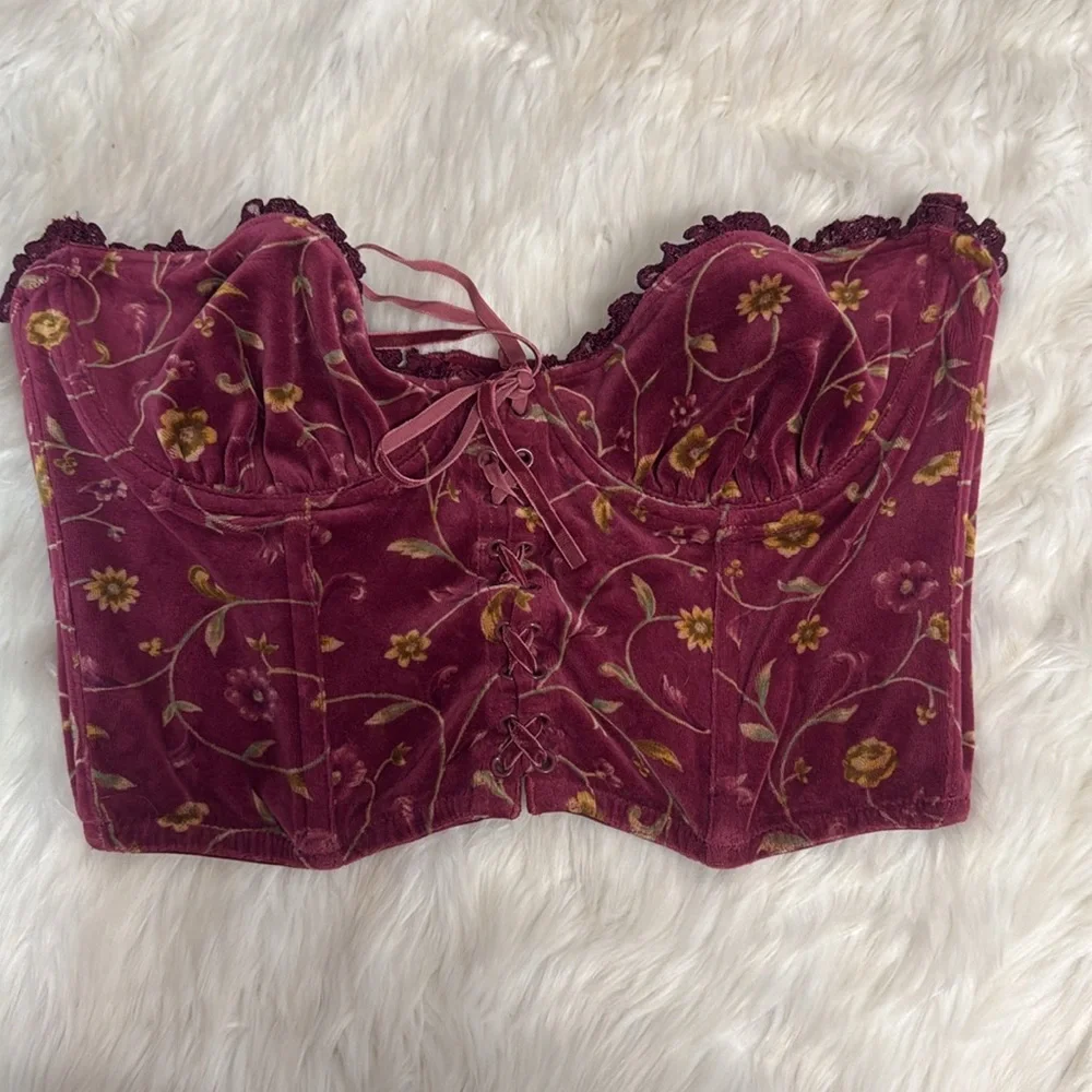 Vintage Victoria’s Secret Velvet Corset Bustier Floral 36B Coquette
